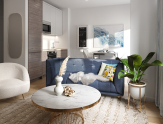 Living area in a Newacre House apartment, © Galliard Homes. Living area in a Newacre House apartment, © Galliard Homes.