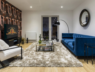 A furnished living area at a show apartment at Church Road in Leyton by Galliard Homes.